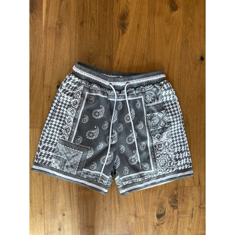 Kinetic Kings Mens Paisley Bandana Mesh Basketball Shorts Gray White Size M